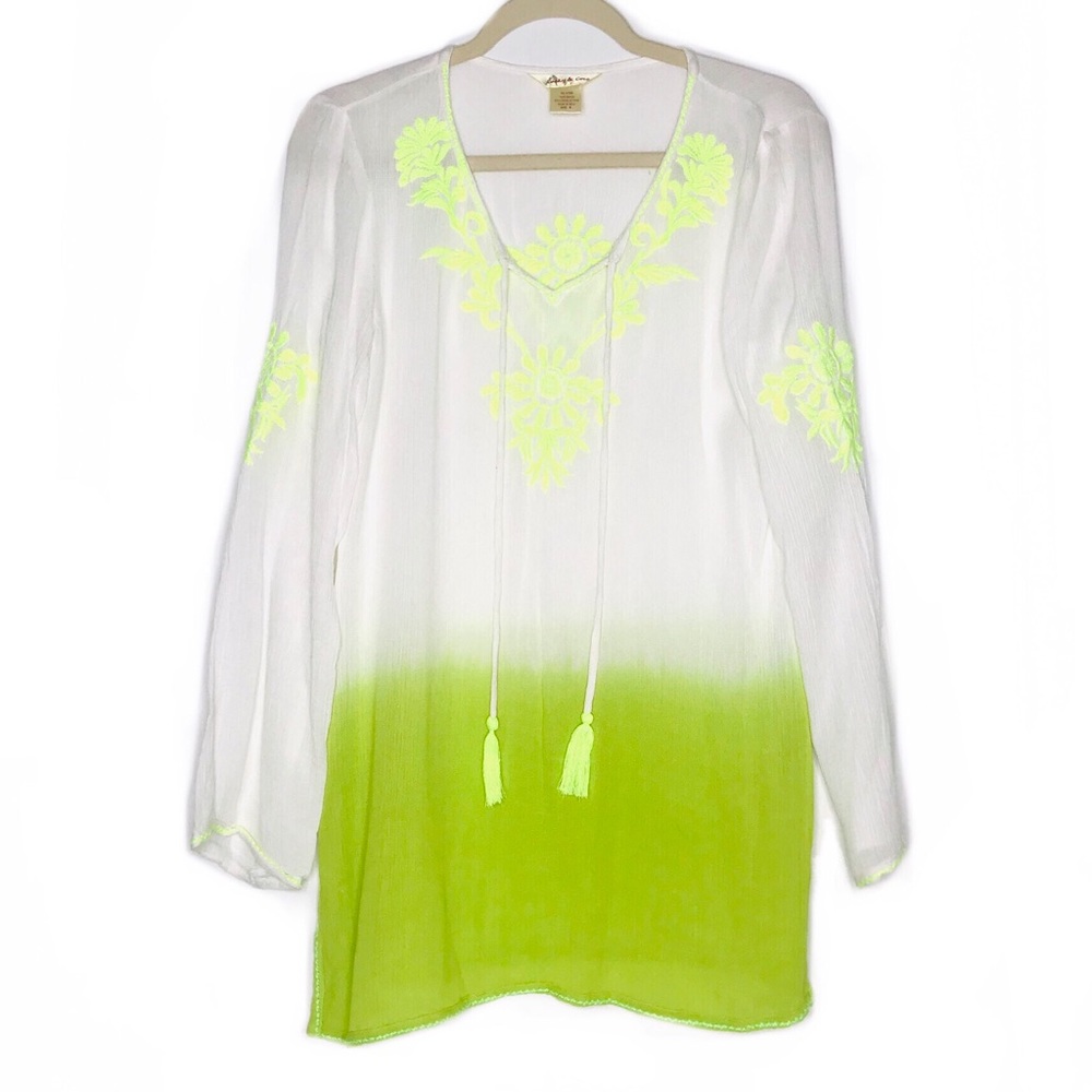 Lucky and Coco Swim Coverup White Green Stitching